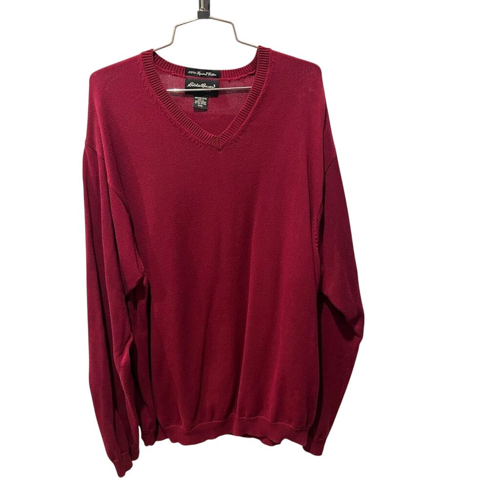 Eddie Bauer Men's Burgundy V-Neck Pima Cotton Sweater XXXL